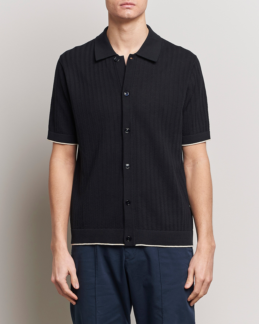 Mies |  | NN07 | Nalo Structured Knitted Short Sleeve Shirt Navy Blue