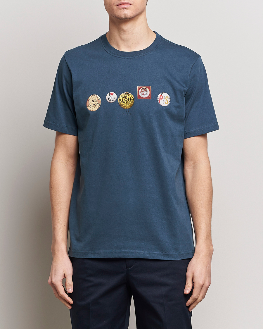 Mies | Paul Smith | PS Paul Smith | Organic Cotton Badges Crew Neck T-Shirt Blue