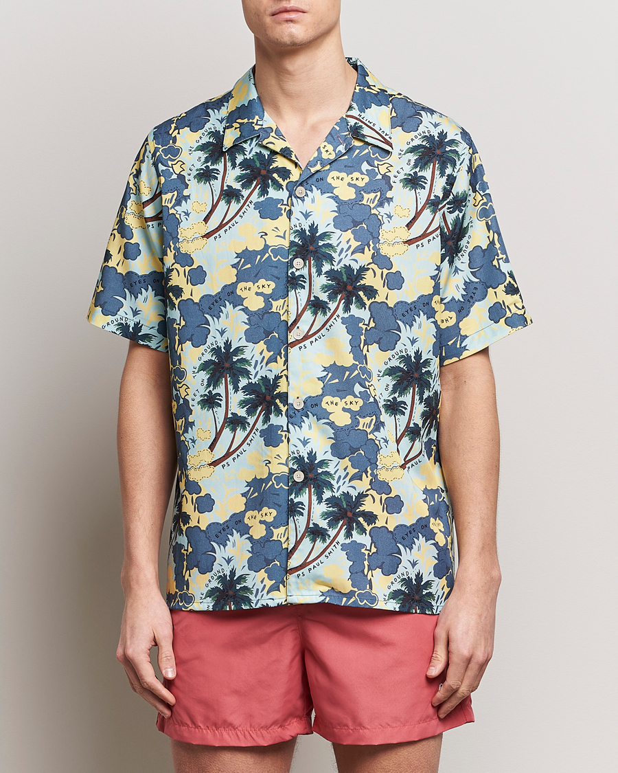 Mies | Paul Smith | PS Paul Smith | Prined Flower Resort Short Sleeve Shirt Blue