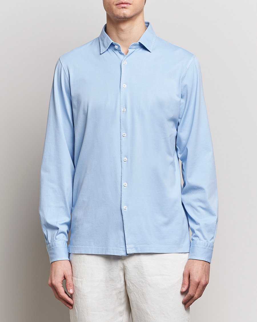 Mies | Kauluspaidat | Gran Sasso | Washed Cotton Jersey Shirt Light Blue