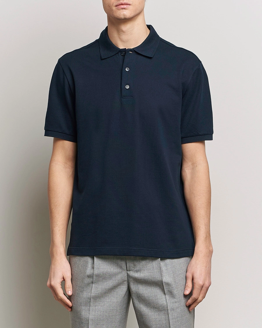 Mies |  | Brioni | Cotton Pique Short Sleeve Polo Navy