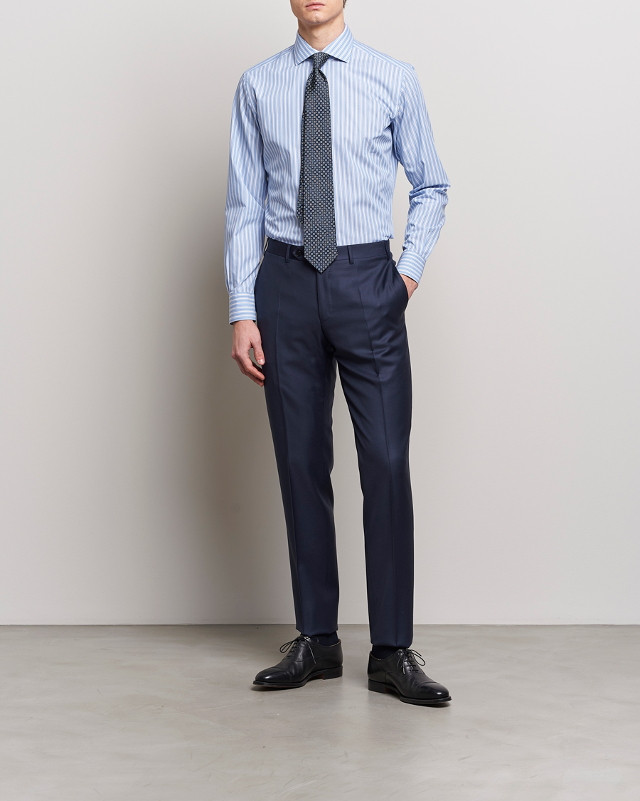Mies | Luxury Brands | Brioni | Slim Fit Dress Shirt Blue Stripe