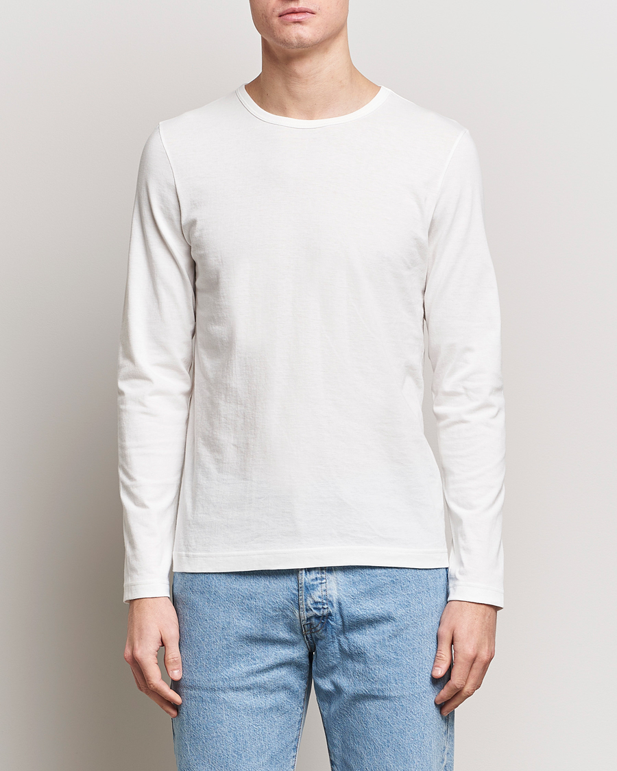 Mies | Pitkähihaiset t-paidat | Merz b. Schwanen | 1950s Classic Loopwheeled Longsleeve T-Shirt White