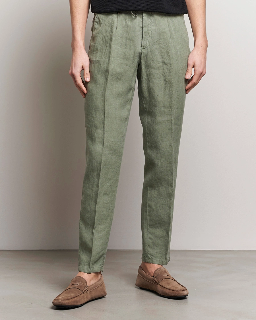 Mies | Pellavan paluu | BOSS BLACK | Genius Slim Fit Linen Pants Open Green