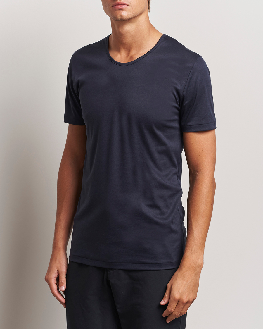 Mies |  | Zimmerli of Switzerland | Sea Island Cotton Crew Neck T-shirt Navy