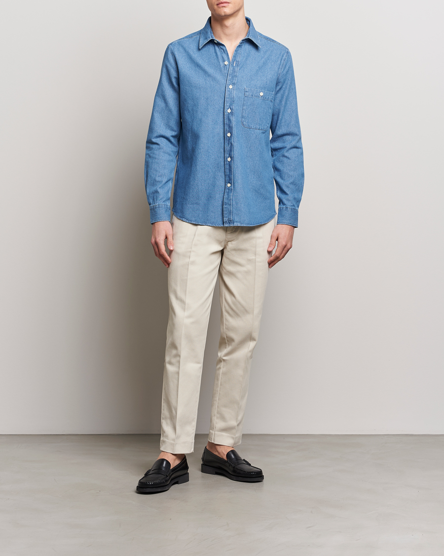 Mies | Kauluspaidat | A Day's March | Mason Denim Shirt Light Blue