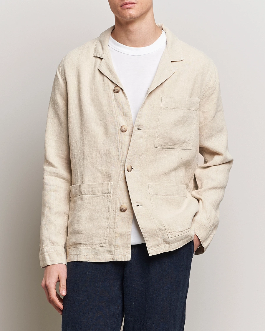 Mies | Overshirts | A Day\'s March | Bangher Linen Overshirt Oyster