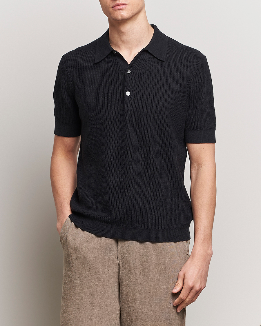 Mies | Vaatteet | A Day's March | Rosehall Popcorn Stitch Polo Black