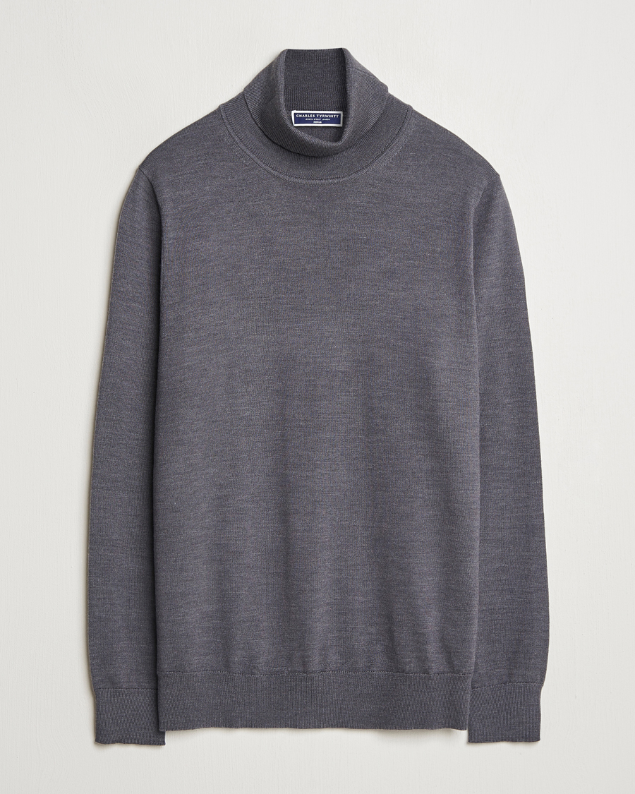 Mies | Puserot | Charles Tyrwhitt | Pure Merino Roll Neck Jumper Grey