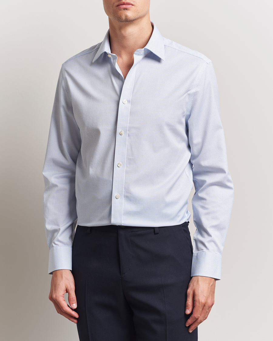 Mies | Kauluspaidat | Charles Tyrwhitt | Slim Fit Non Iron Mini Grid Check Shirt Sky Blue