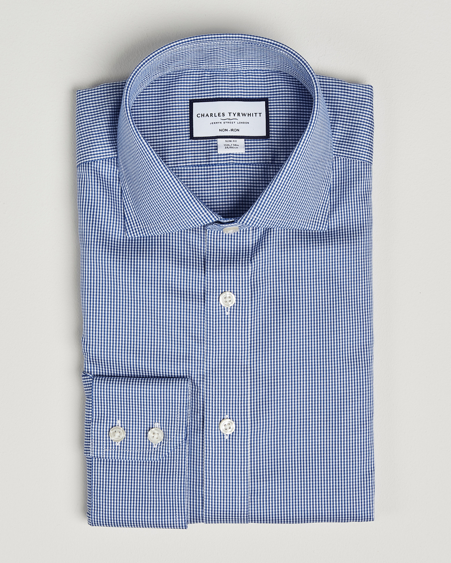 Mies | Kauluspaidat | Charles Tyrwhitt | Slim Fit Non Iron Puppytooth Shirt Royal Blue