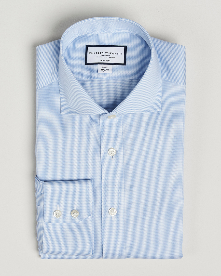 Mies | Kauluspaidat | Charles Tyrwhitt | Slim Fit Non Iron Puppytooth Shirt Sky Blue