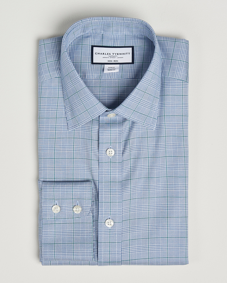 Mies | Kauluspaidat | Charles Tyrwhitt | Slim Fit Non Iron Prince of Wales Shirt Indigo Blue