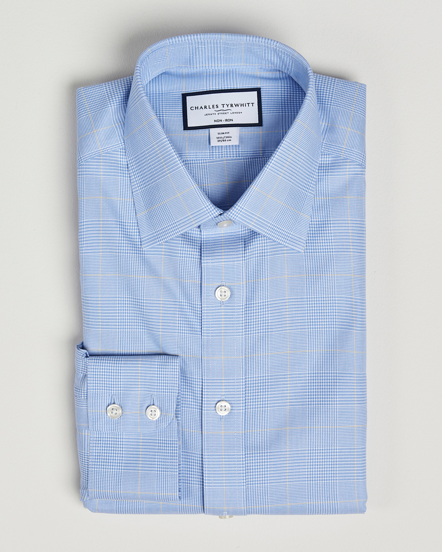 Mies | Kauluspaidat | Charles Tyrwhitt | Slim Fit Non Iron Prince of Wales Shirt Blue