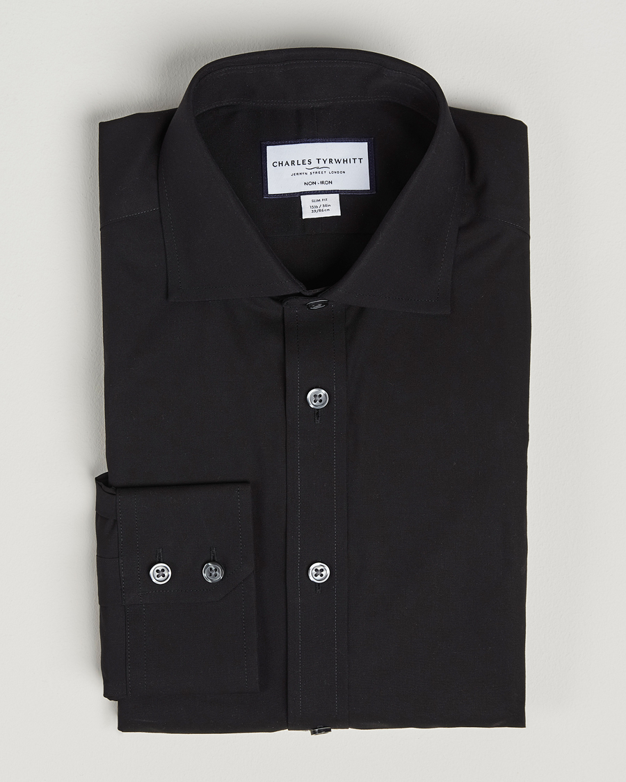Mies | Kauluspaidat | Charles Tyrwhitt | Slim Fit Non Iron Poplin Cut Away Shirt Black