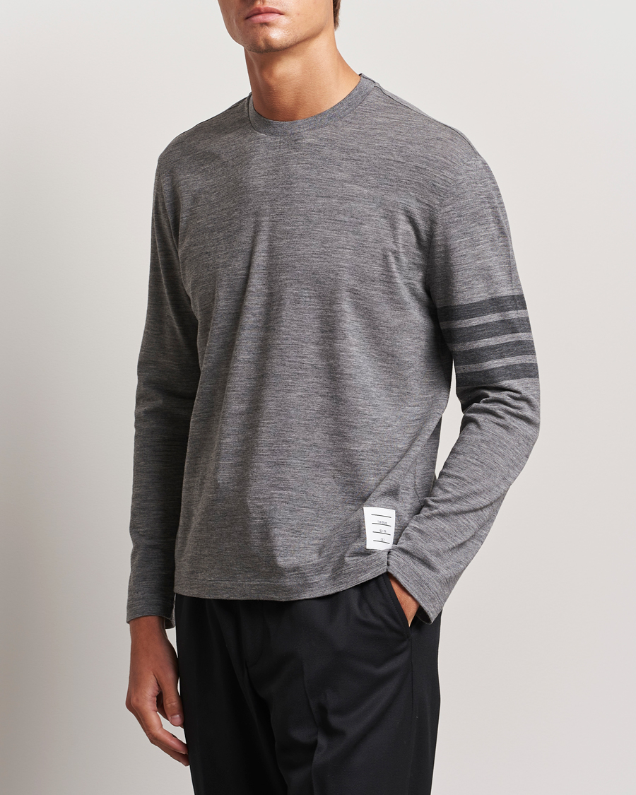 Mies |  | Thom Browne | Long Sleeve Wool Jersey T-Shirt Medium Grey
