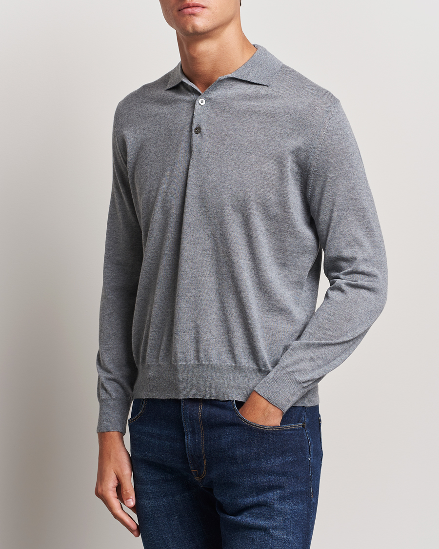 Mies |  | Canali | Merino Wool Knitted Polo Light Grey
