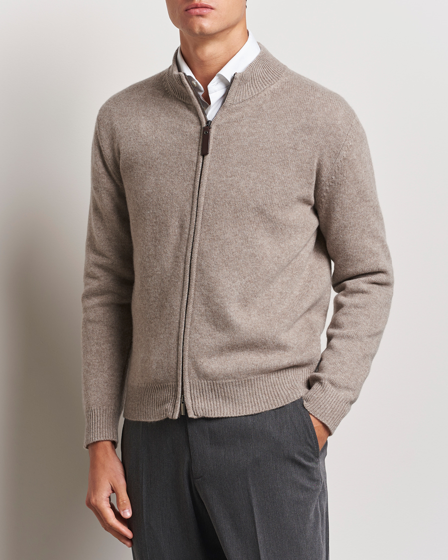 Mies |  | Canali | Wool/Cashmere Full Zip Sweater Beige