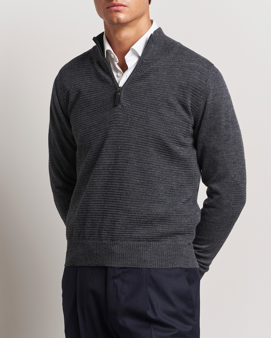 Mies |  | Canali | Textured Knit Half Zip Charcoal