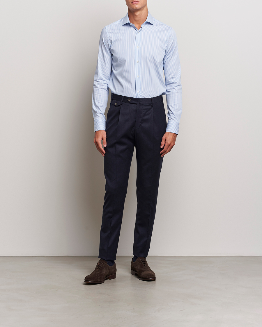 Mies |  | Canali | Slim Fit Cotton/Stretch Shirt Light Blue Stripe