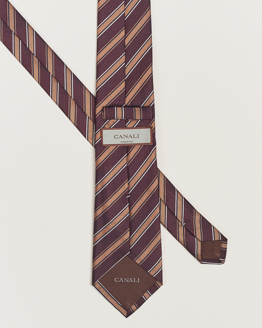 Mies |  | Canali | Regimental Stripe Silk Tie Burgundy/Brown