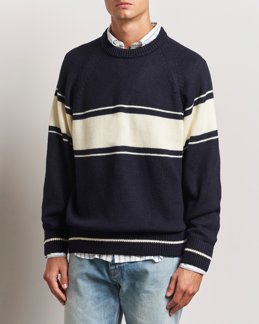 Mies | GANT 240 Mulberry Street | GANT 240 Mulberry Street | Striped Wool Knitted Crew Neck Classic Blue