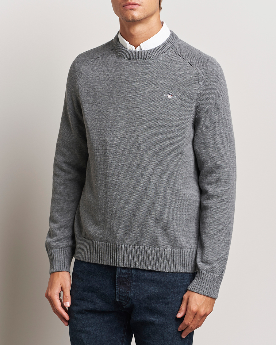 Mies |  | GANT | Casual Cotton Saddle C-neck Dark Grey Melange