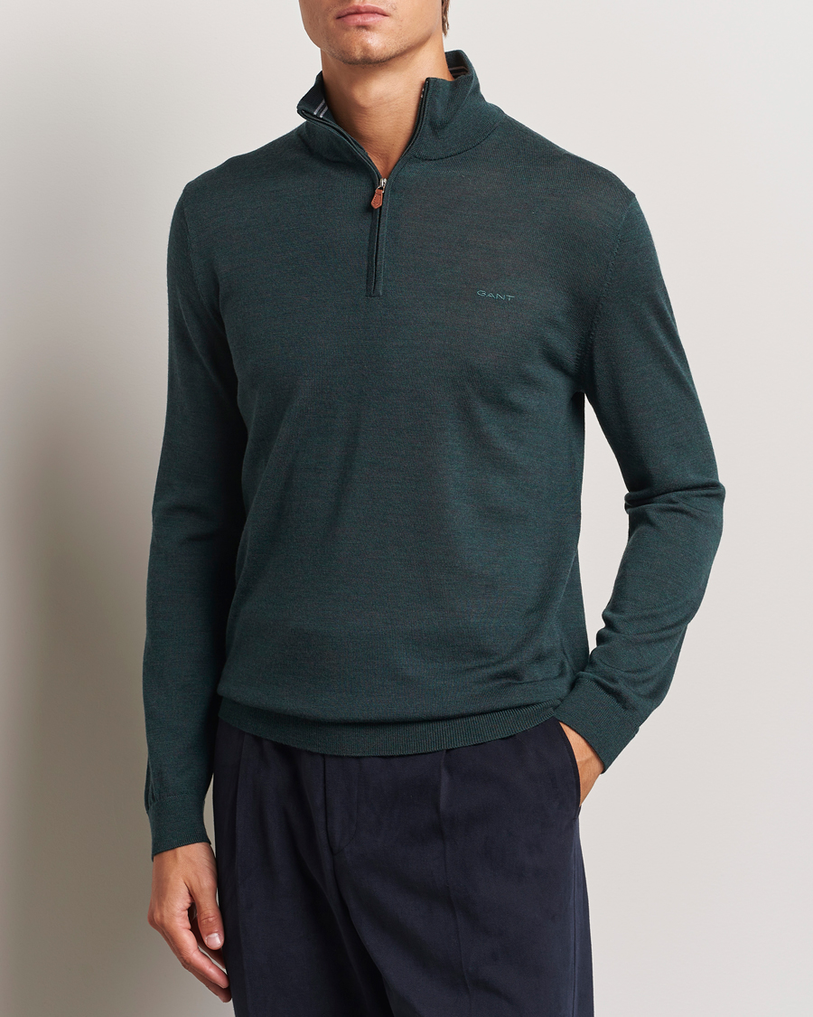 Mies |  | GANT | Extrafine Merino Wool Half Zip Tartan Green