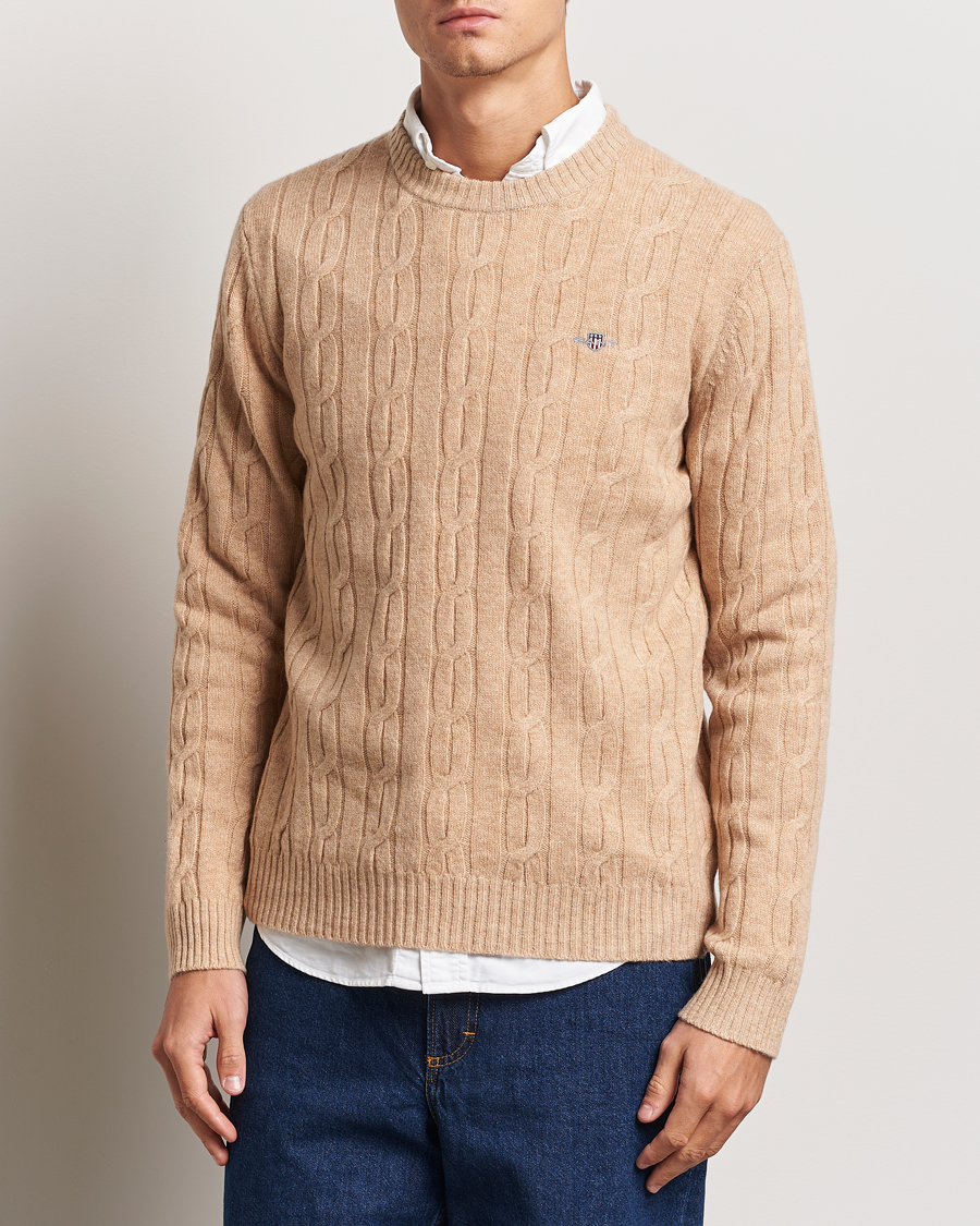 Mies |  | GANT | Lambswool Cable C-Neck Khaki Melange