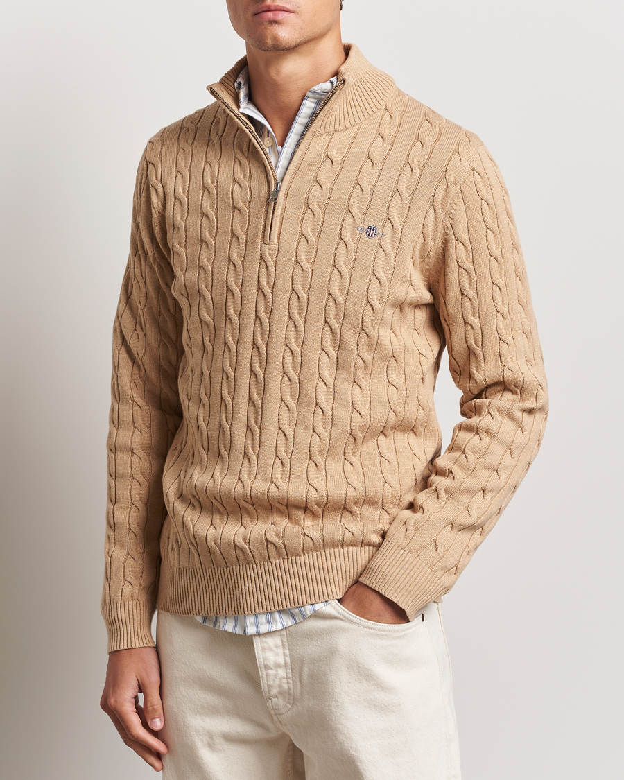 Mies |  | GANT | Cotton Cable Half Zip Khaki Melange