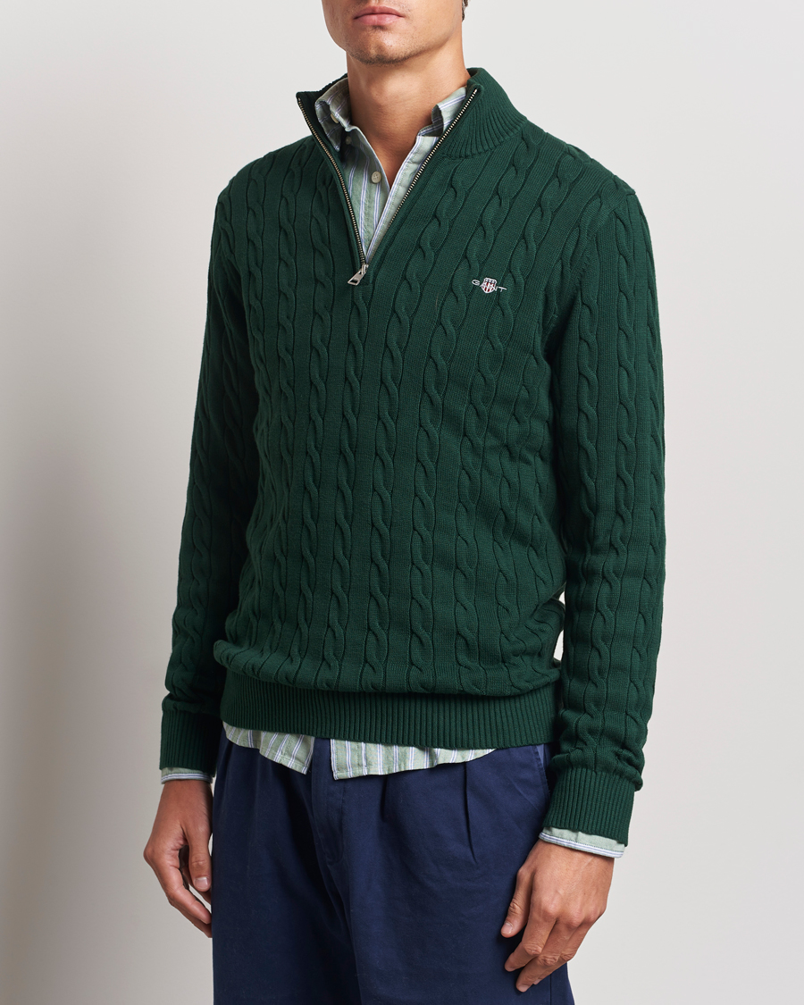 Mies |  | GANT | Cotton Cable Half Zip Tartan Green