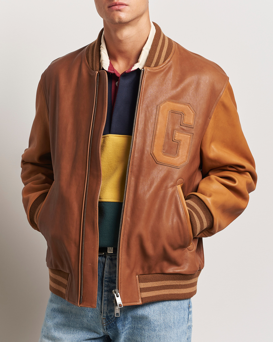 Mies |  | GANT | Leather Varsity Jacket Brown Sugar