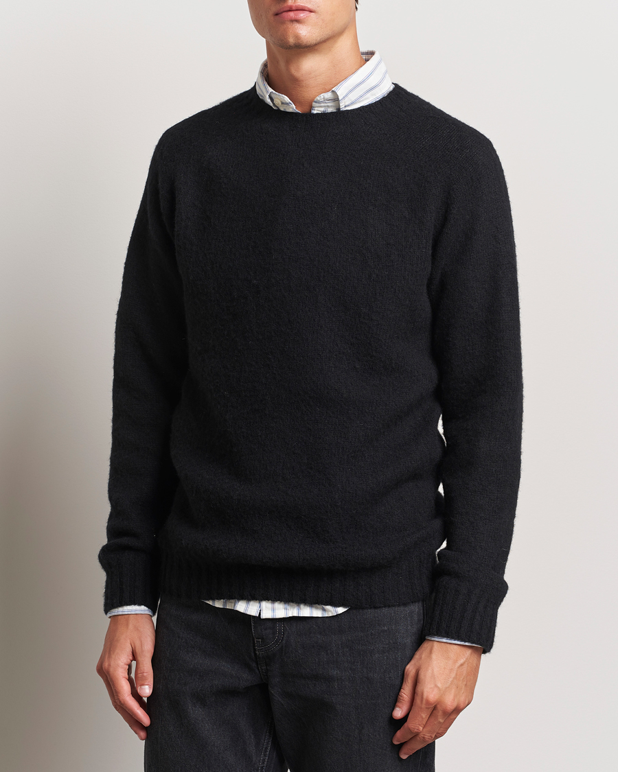 Mies |  | Harley Of Scotland | Brushed Supersoft Lambswool Crewneck Black