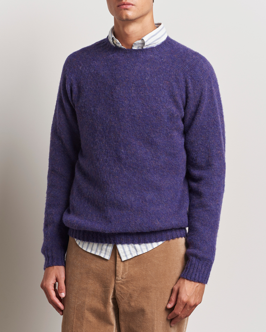 Mies | Puserot | Harley Of Scotland | Brushed Supersoft Lambswool Crewneck Royal Violet