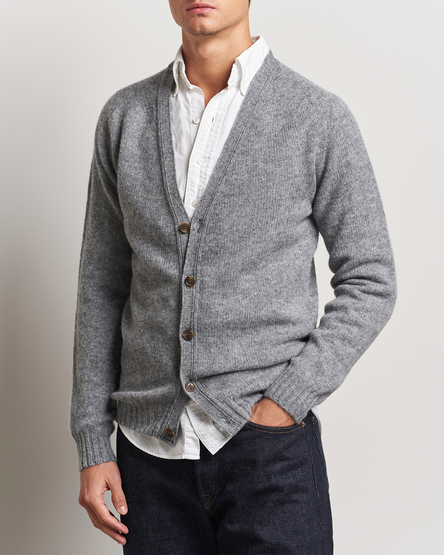 Mies |  | Harley Of Scotland | Supersoft Lambswool Cardigan Medium Grey