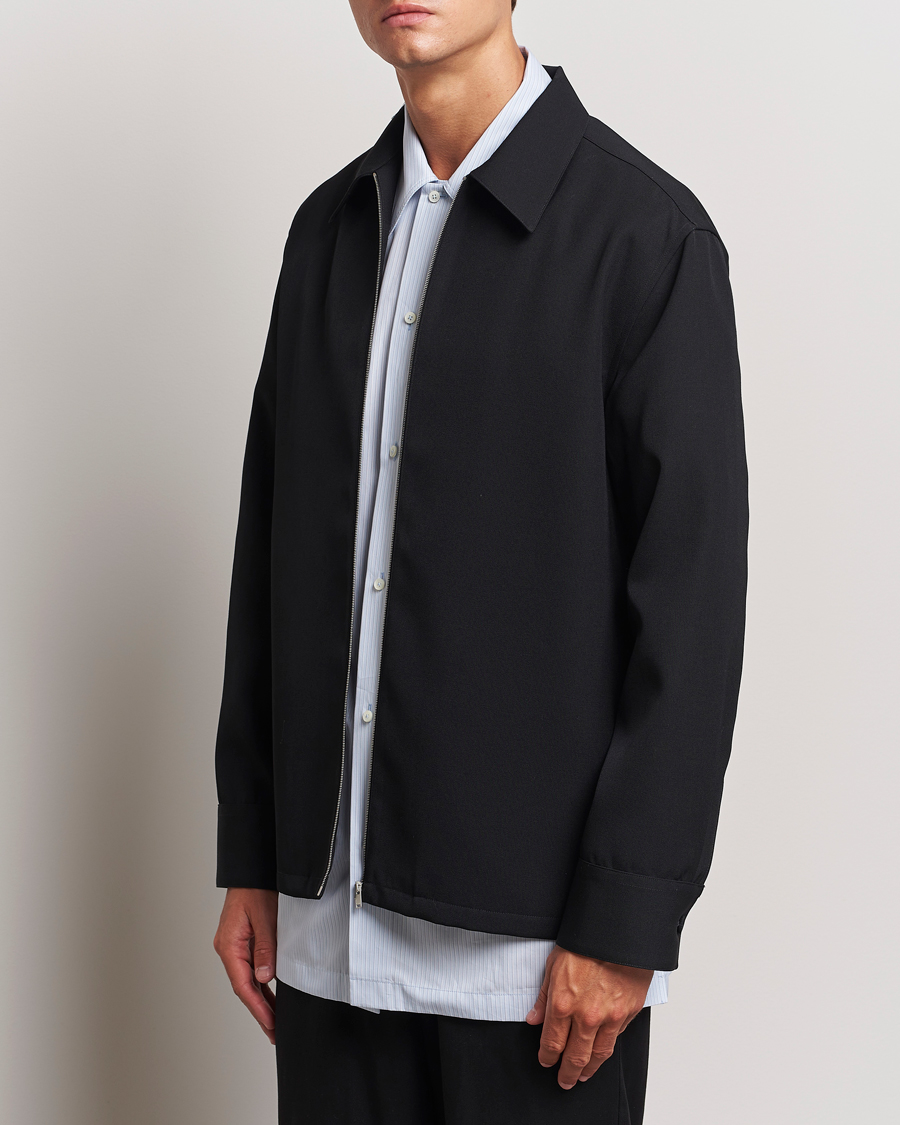 Mies | Paitatakit | Jil Sander | Wool Gabardine Zip Shirt Black