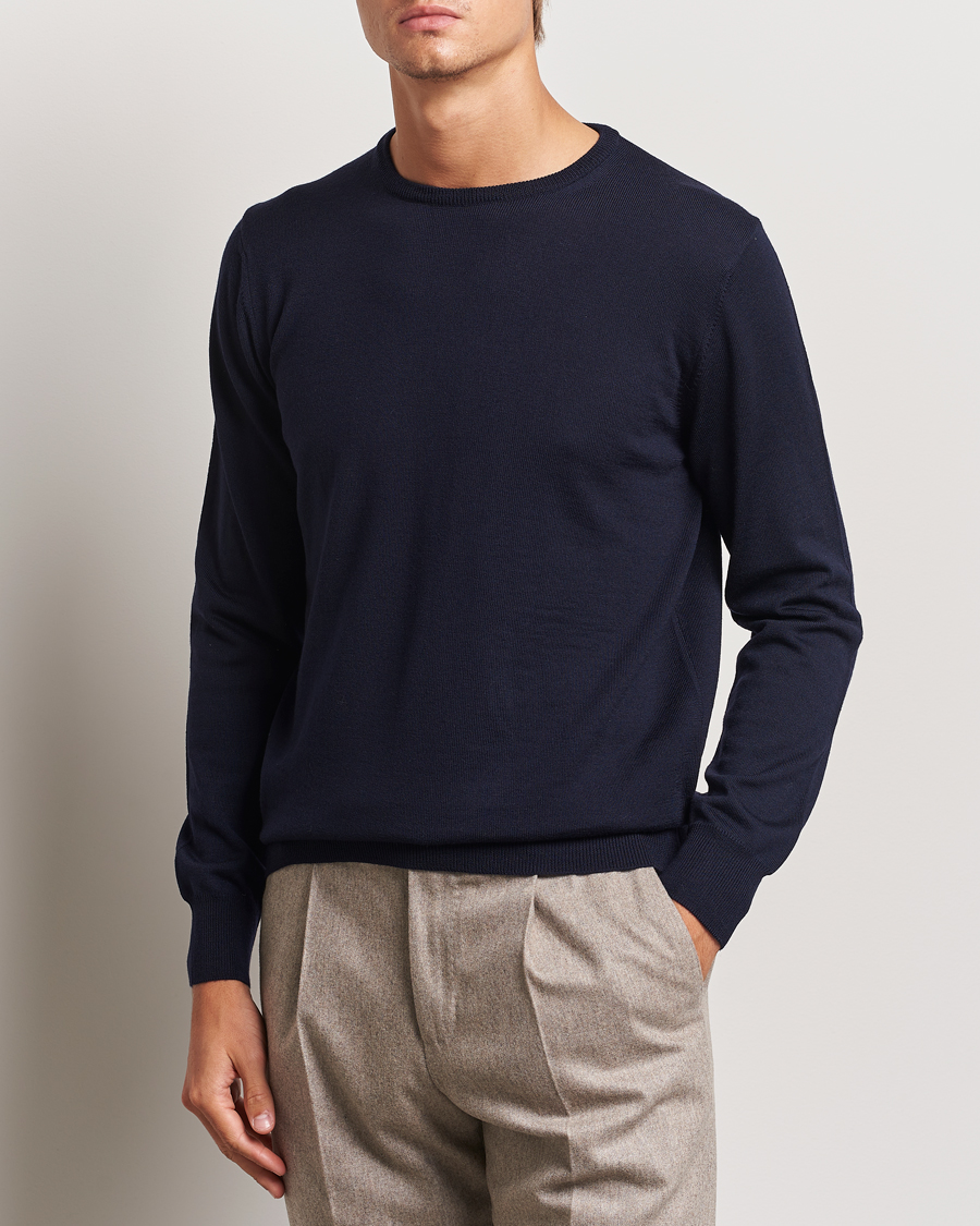 Mies |  | Morgano | Extra Fine Merino Wool Crewneck Navy