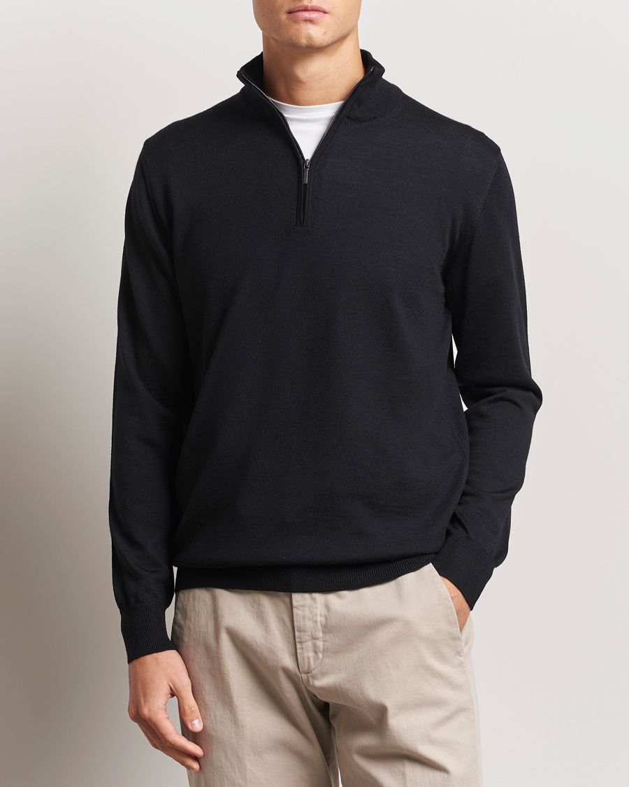 Mies |  | Morgano | Extra Fine Merino Wool Half-Zip Black