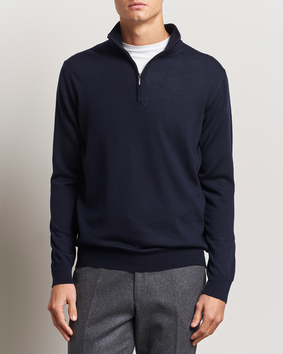 Mies |  | Morgano | Extra Fine Merino Wool Half-Zip Navy