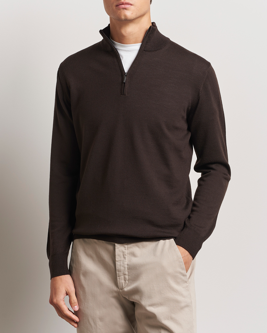 Mies |  | Morgano | Extra Fine Merino Wool Half-Zip Dark Brown