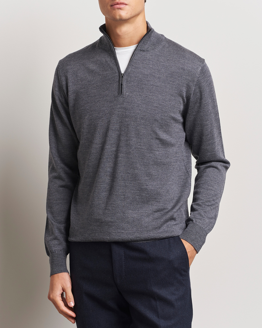 Mies |  | Morgano | Extra Fine Merino Wool Half-Zip Mid Grey