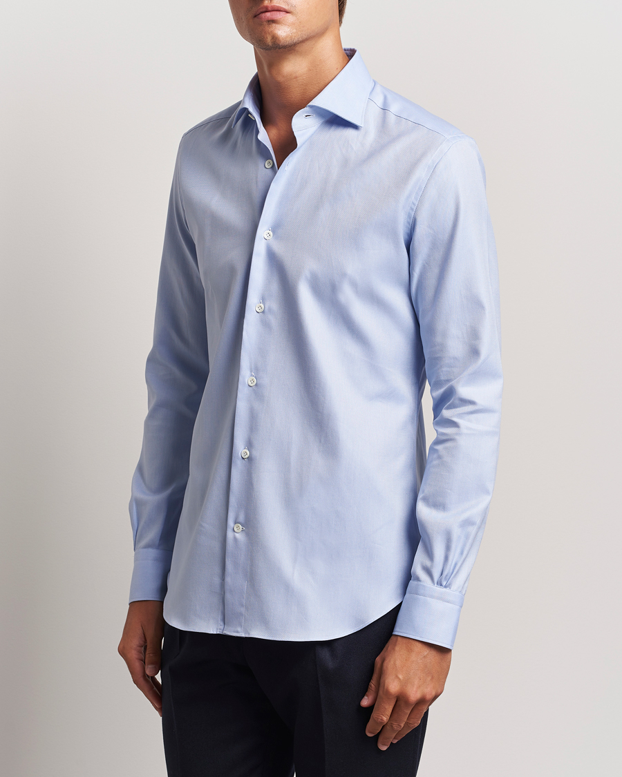 Mies |  | Mazzarelli | Soft Oxford Cut Away Shirt Light Blue