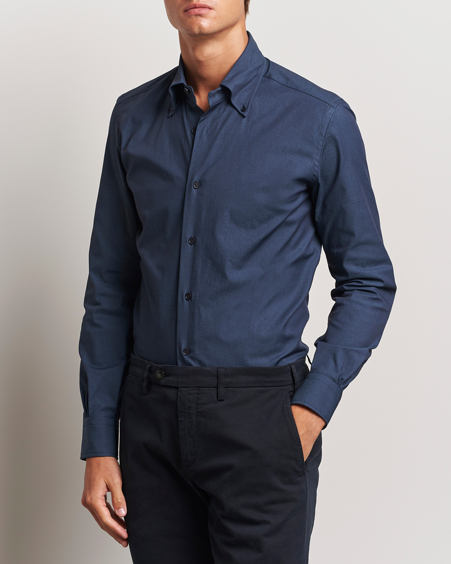 Mies |  | Mazzarelli | Soft Garment Dyed Button Down Shirt Navy