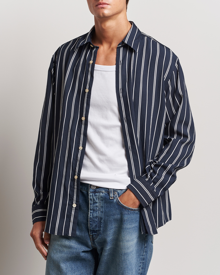 Mies |  | NN07 | Quinsy Striped Shirt Navy/White