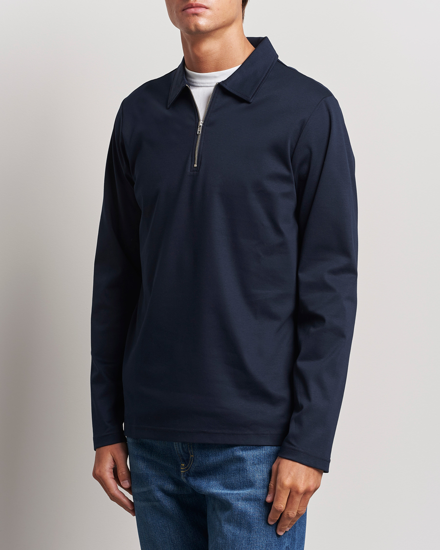 Mies |  | NN07 | Ross Long Sleeve Half Zip Polo Navy Blue