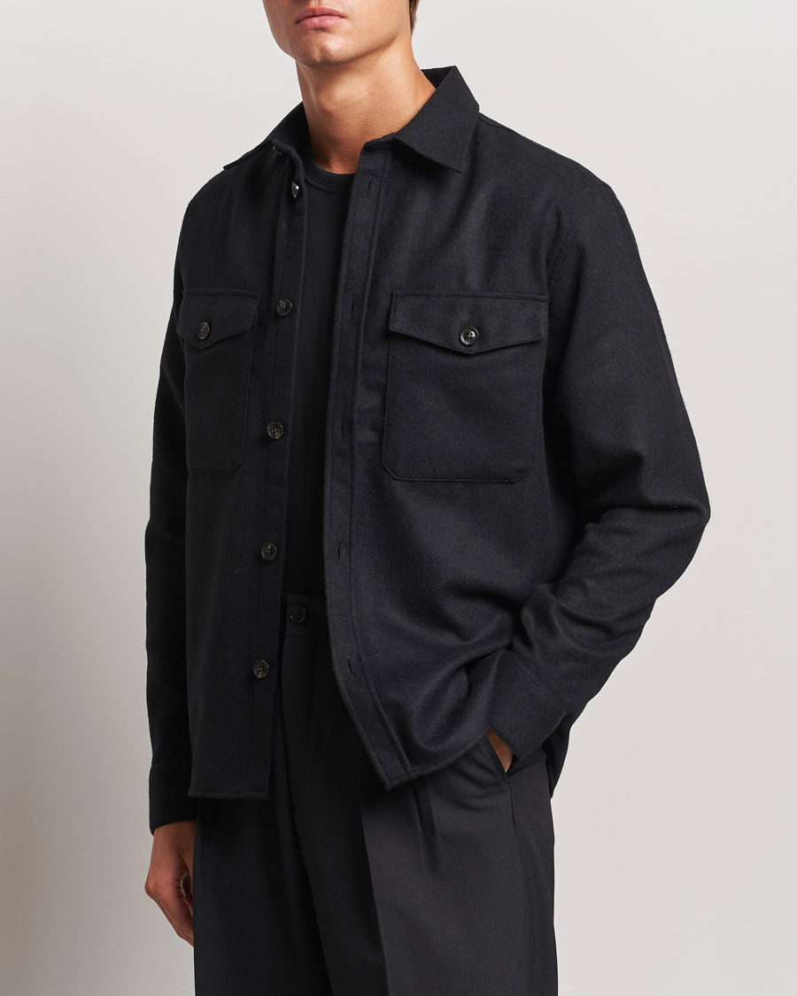 Mies |  | J.Lindeberg | Flat Wool Overshirt Black