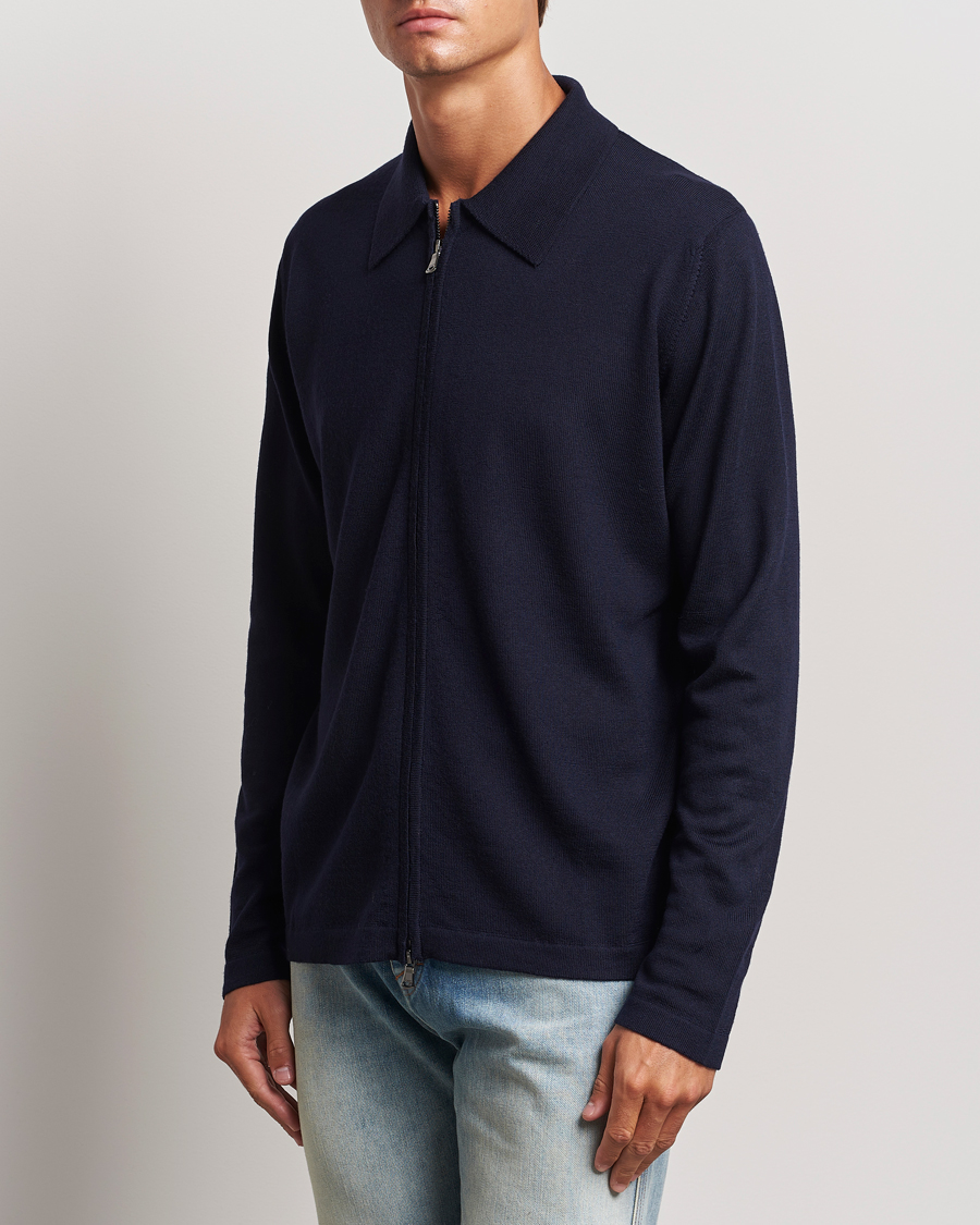 Mies |  | J.Lindeberg | Kaleb Merino Zip Cardigan Navy