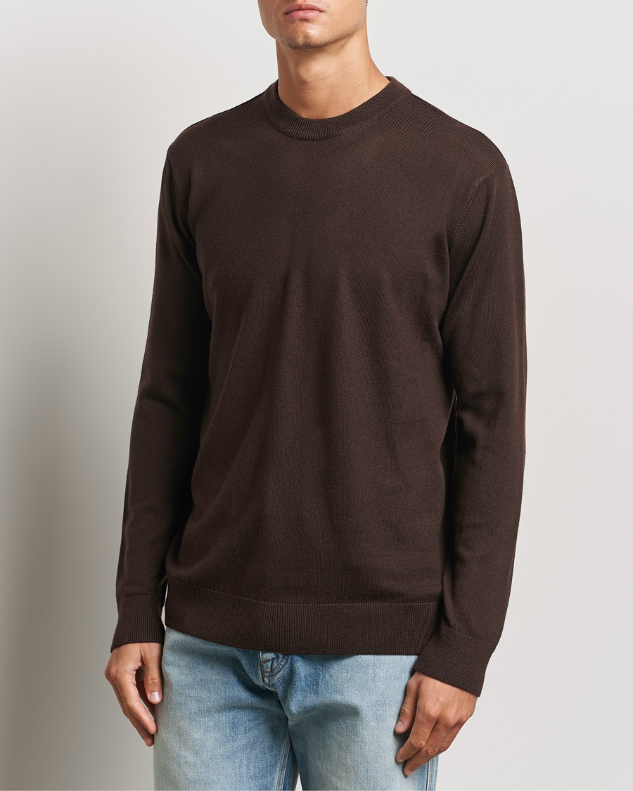 Mies |  | KnowledgeCotton Apparel | Regular Merino Knit Crew Neck Brown