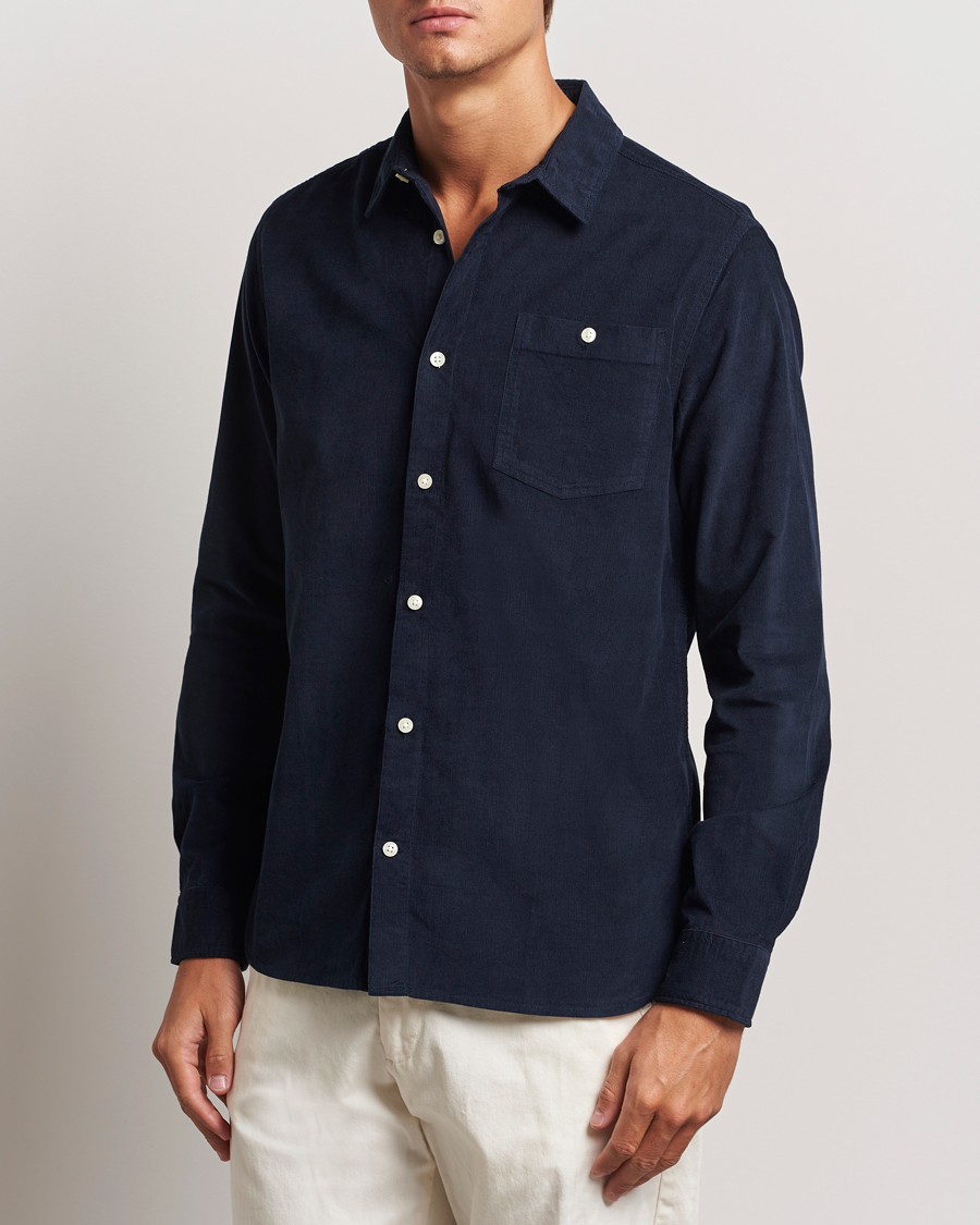 Mies | Rennot | KnowledgeCotton Apparel | Regular Fit Corduroy Shirt Navy