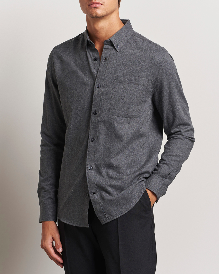 Mies | Rennot | KnowledgeCotton Apparel | Regular Fit Melange Flannel Shirt Grey